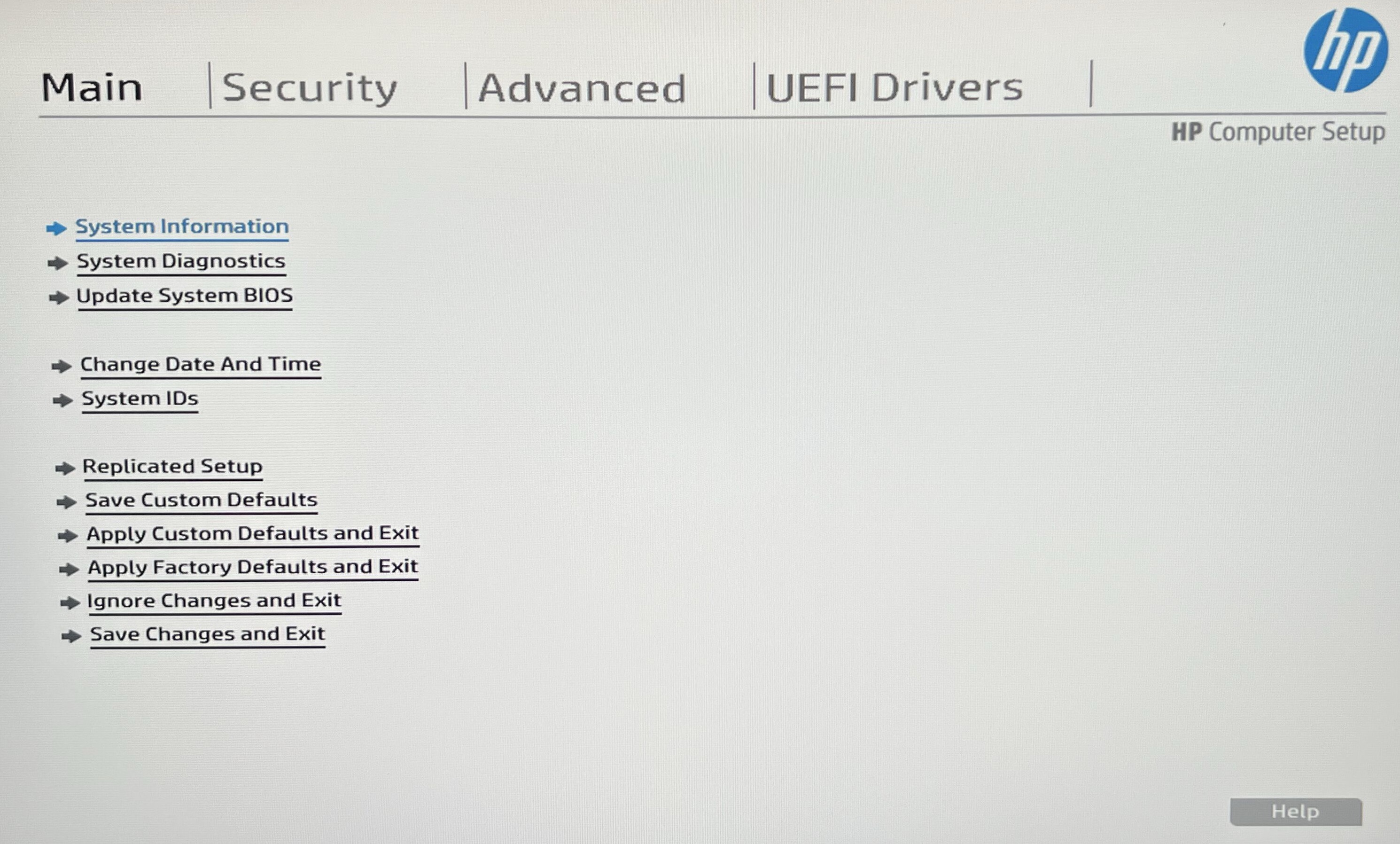 HP BIOS Welcome screen