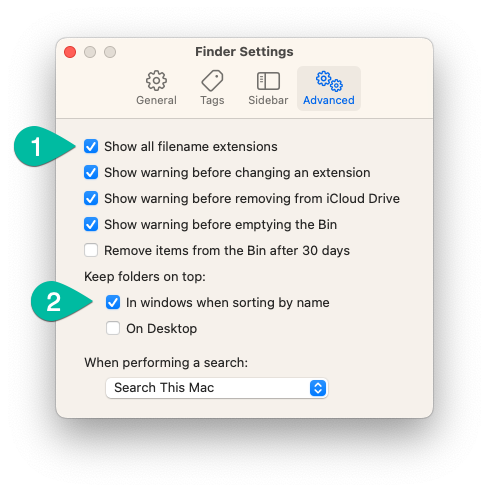 Finder settings